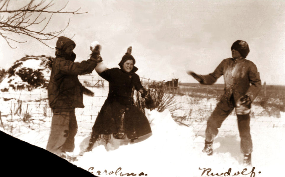 Snow fight, Abernathy, early 1920s